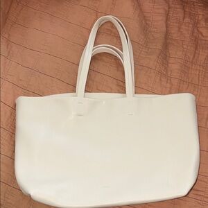 Cuyana White Leather Tote Bag